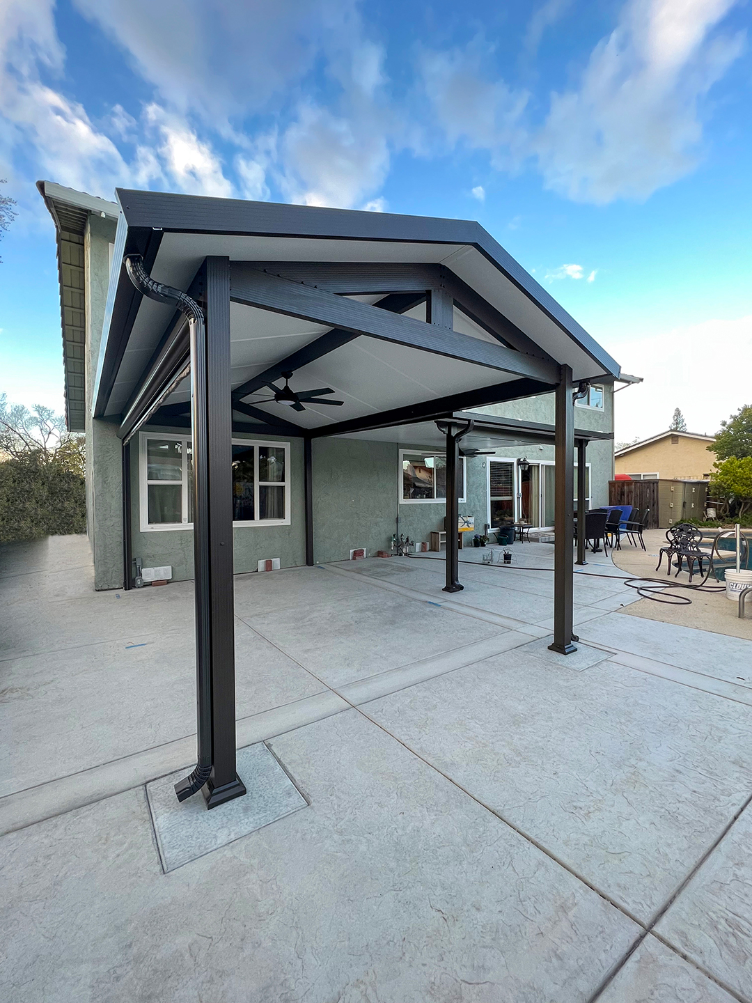 Pavilion, Cathedral Roof, Studio Roof, Attached, Florentine Columns, Bronze, Daytime