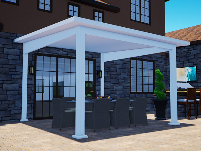 Pavilion, Attached, Florentine Columns, White, Outside View, Daytime