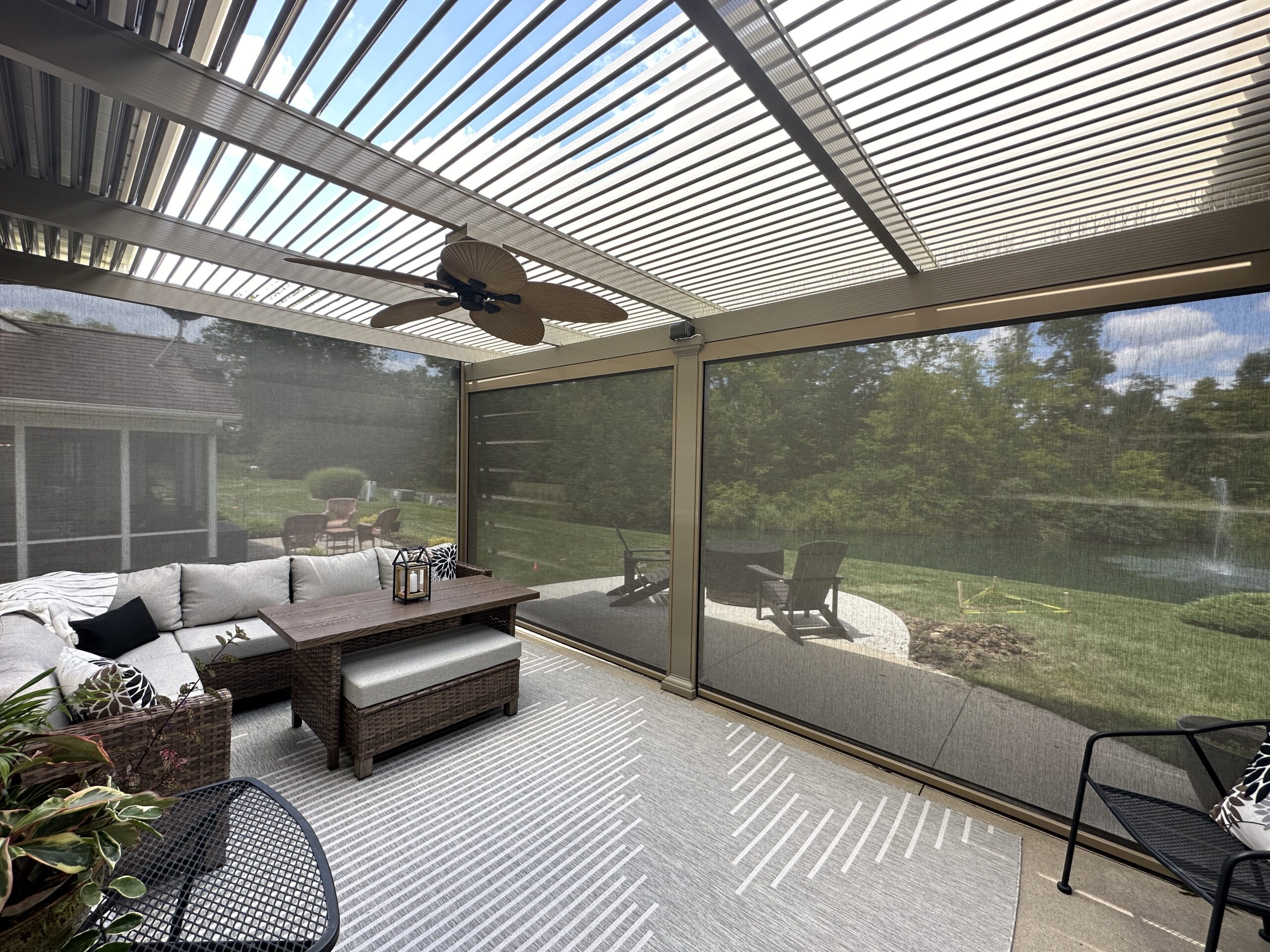 Operable Pergola, Attached, Florentine Columns, Sandstone