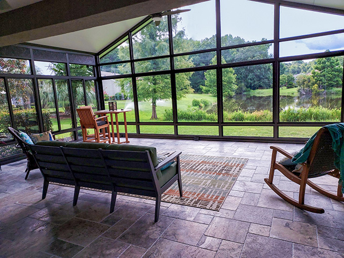 Sunroom, Cathedral Roof, Vista View  Walls, Upper Transoms, Lower Transoms, Bronze, Signature Wall System