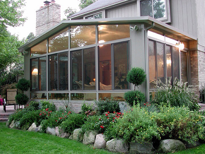 Sunroom, Cathedral Roof, Vistaview Walls, Upper Transoms, Lower Transoms, Sandstone, Signature Wall System