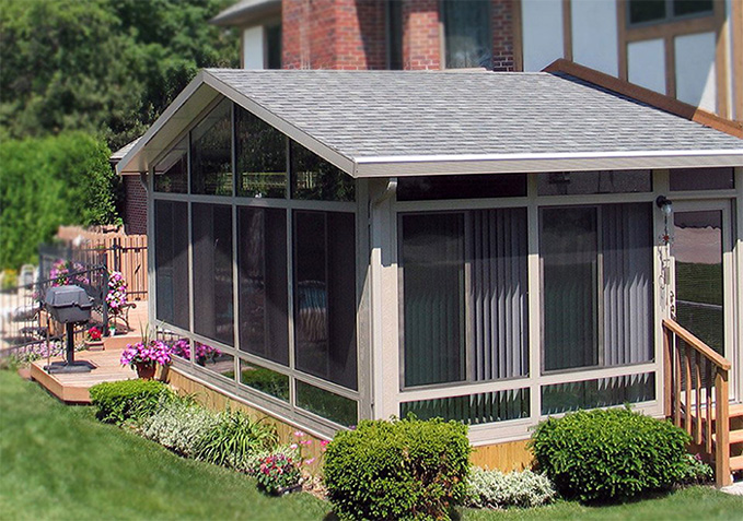 Sunroom, Cathedral Roof, Vistaview Walls, Upper Transoms, Lower Transoms, Sandstone, Signature Wall System