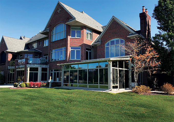 Sunroom, Studio Roof, Skyview, Vistaview Walls, Upper Transoms, Lower Transoms, Signature Wall System in Sandstone
